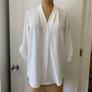 3/4 Roll Sleeve Pleat Front Woven Blouse